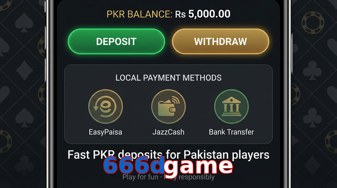 Deposit and withdrawal screen with PKR methods